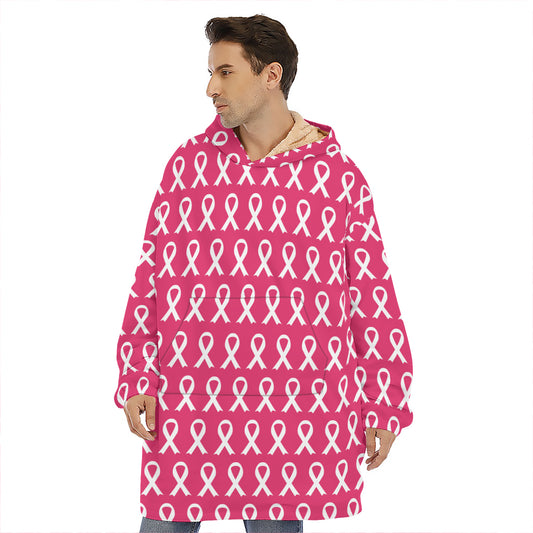 White And Pink Breast Cancer Print Hoodie Blanket