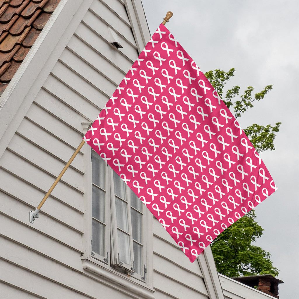 White And Pink Breast Cancer Print House Flag