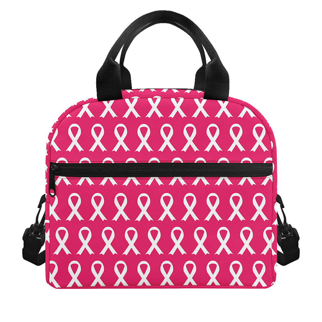White And Pink Breast Cancer Print Insulated Lunch Bag