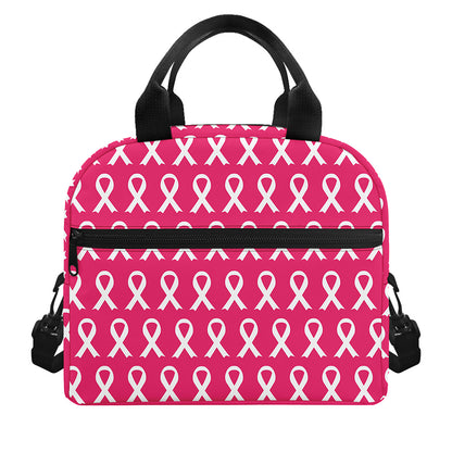 White And Pink Breast Cancer Print Insulated Lunch Bag