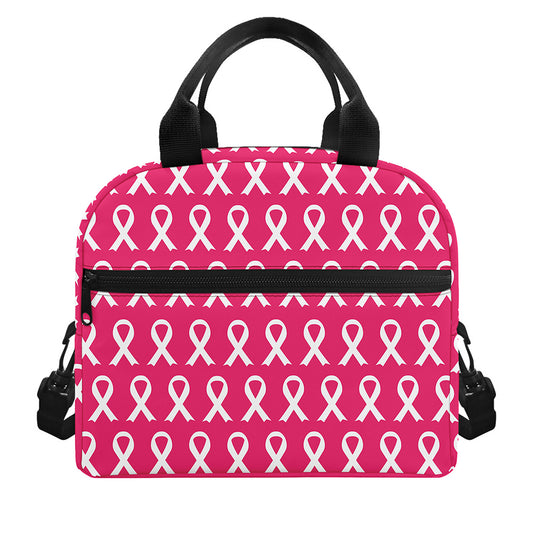 White And Pink Breast Cancer Print Insulated Lunch Bag