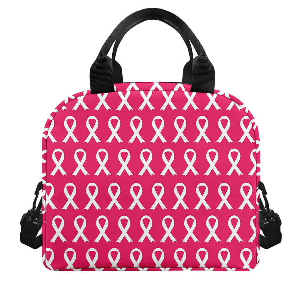 White And Pink Breast Cancer Print Insulated Lunch Bag