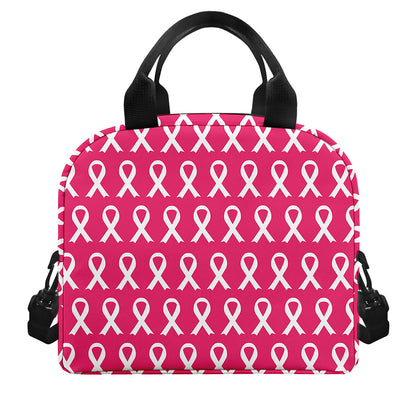 White And Pink Breast Cancer Print Insulated Lunch Bag