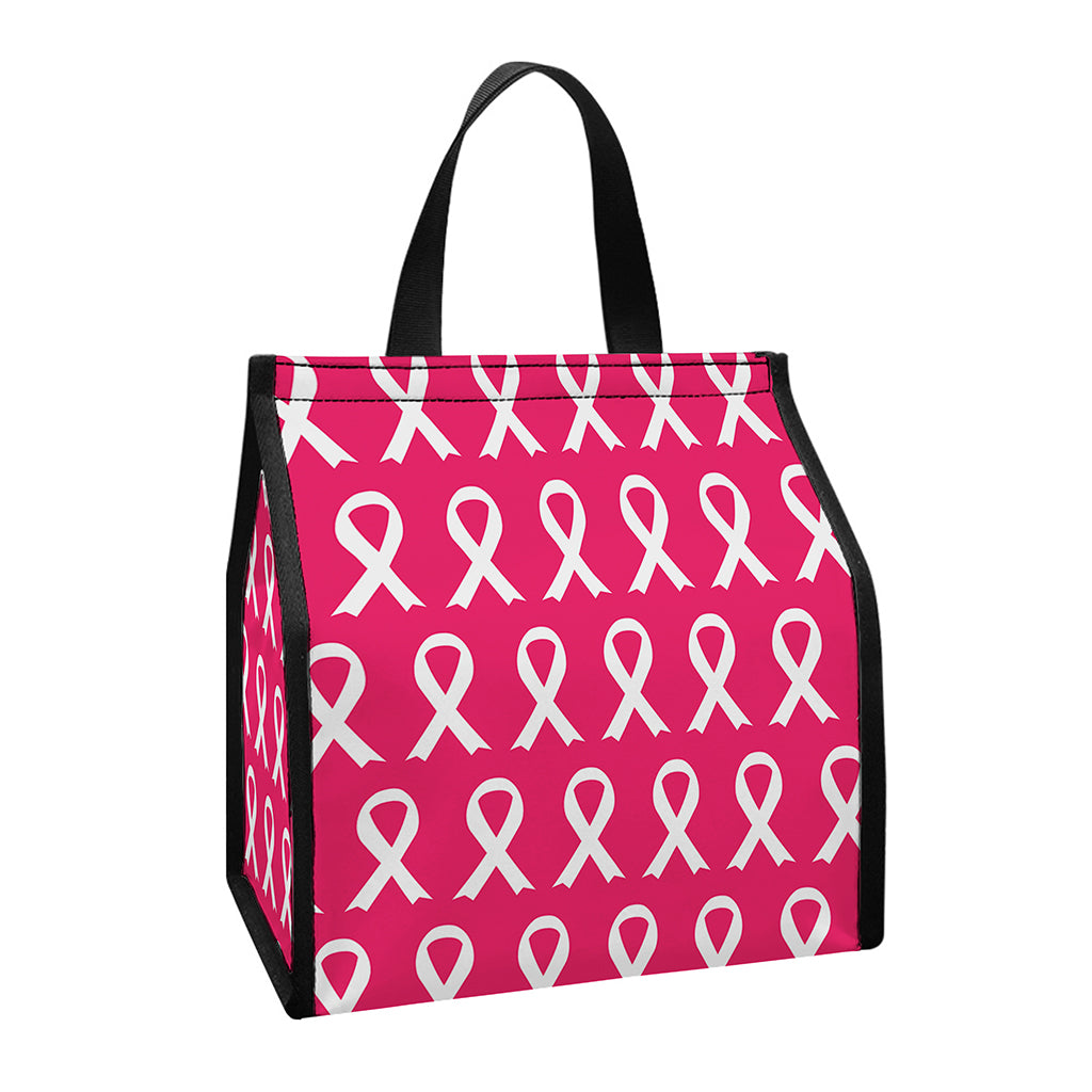 White And Pink Breast Cancer Print Insulated Lunch Tote