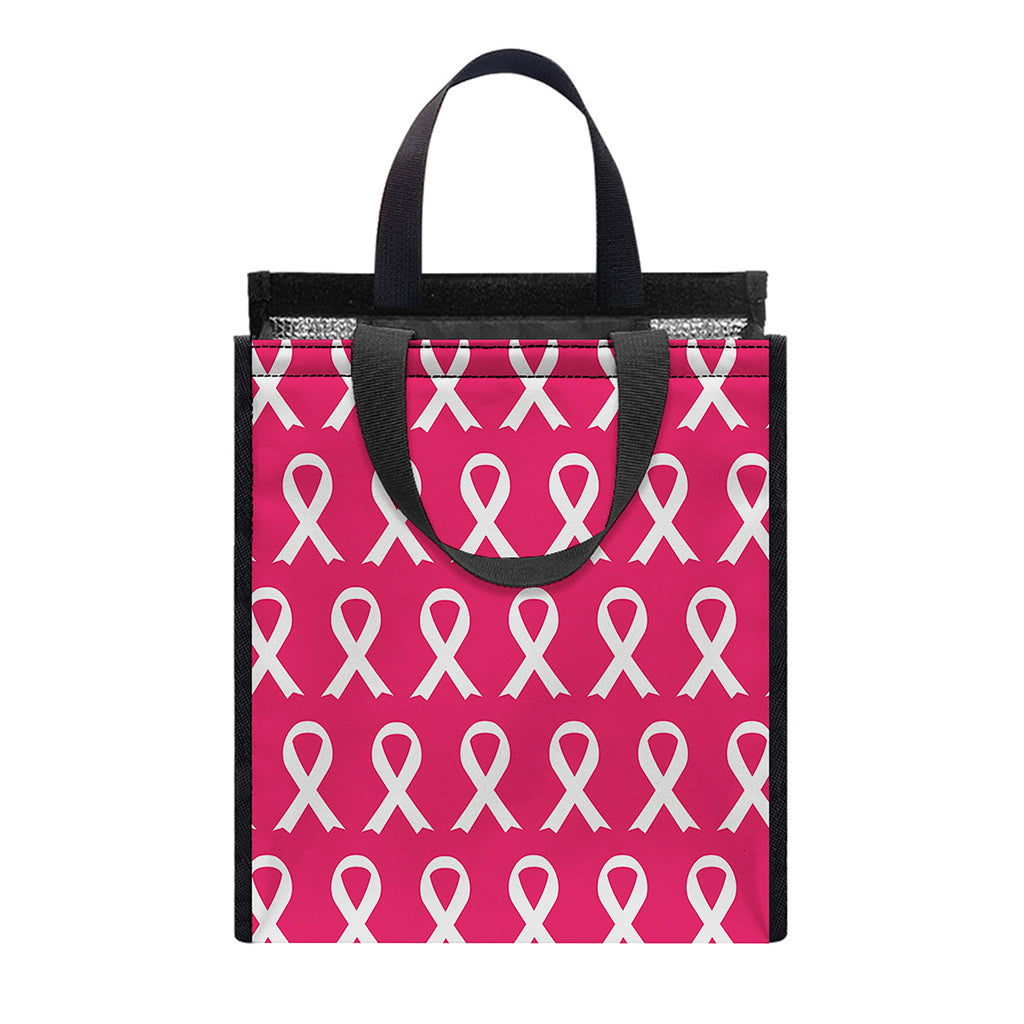 White And Pink Breast Cancer Print Insulated Lunch Tote