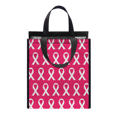 White And Pink Breast Cancer Print Insulated Lunch Tote