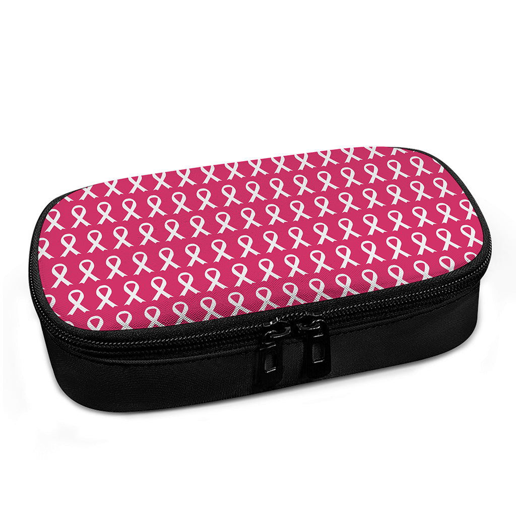White And Pink Breast Cancer Print Insulin Cooler Travel Case