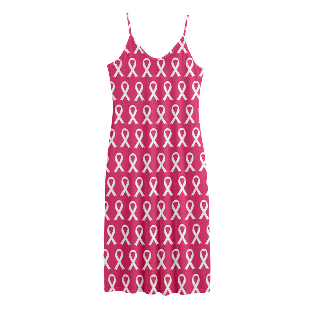 White And Pink Breast Cancer Print Jersey Midi Cami Dress