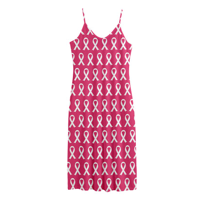 White And Pink Breast Cancer Print Jersey Midi Cami Dress