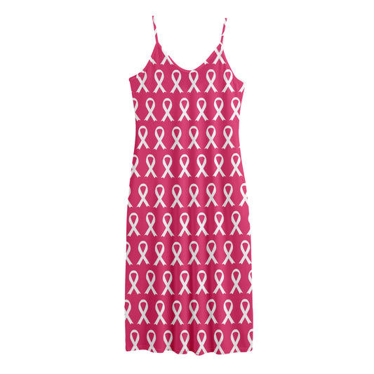 White And Pink Breast Cancer Print Jersey Midi Cami Dress