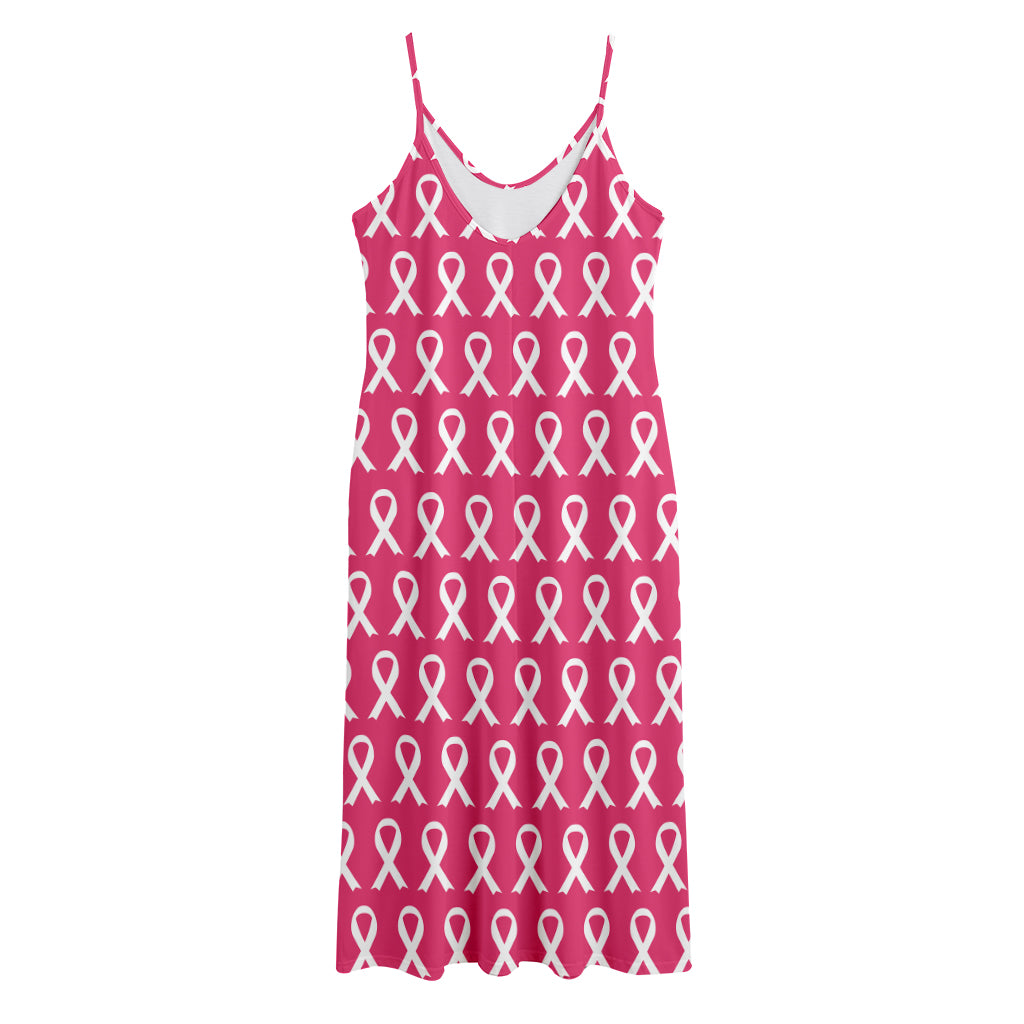 White And Pink Breast Cancer Print Jersey Midi Cami Dress