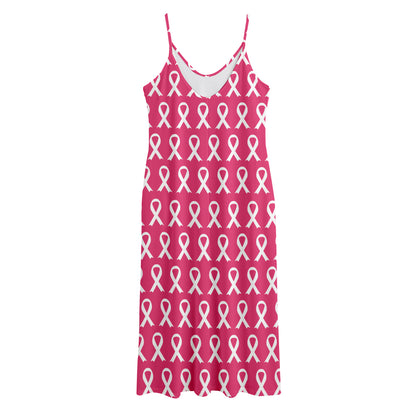 White And Pink Breast Cancer Print Jersey Midi Cami Dress
