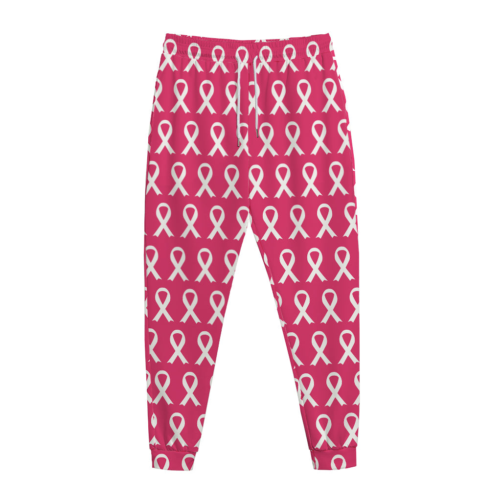 White And Pink Breast Cancer Print Jogger Pants