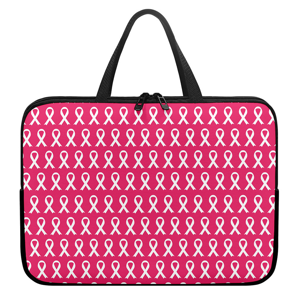 White And Pink Breast Cancer Print Laptop Sleeve With Handle