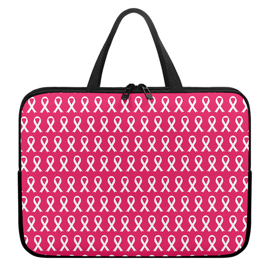 White And Pink Breast Cancer Print Laptop Sleeve With Handle