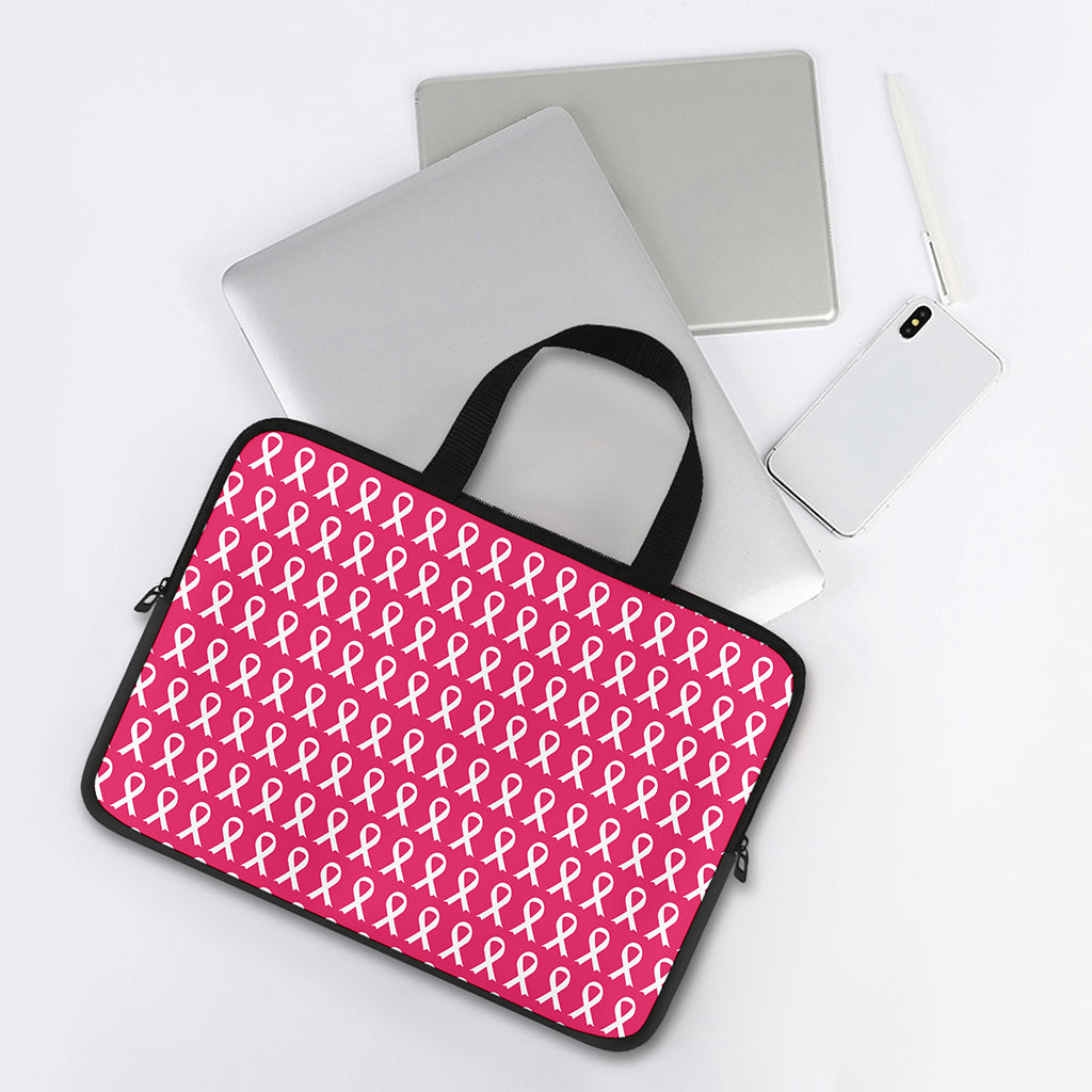 White And Pink Breast Cancer Print Laptop Sleeve With Handle