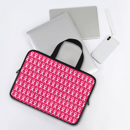 White And Pink Breast Cancer Print Laptop Sleeve With Handle