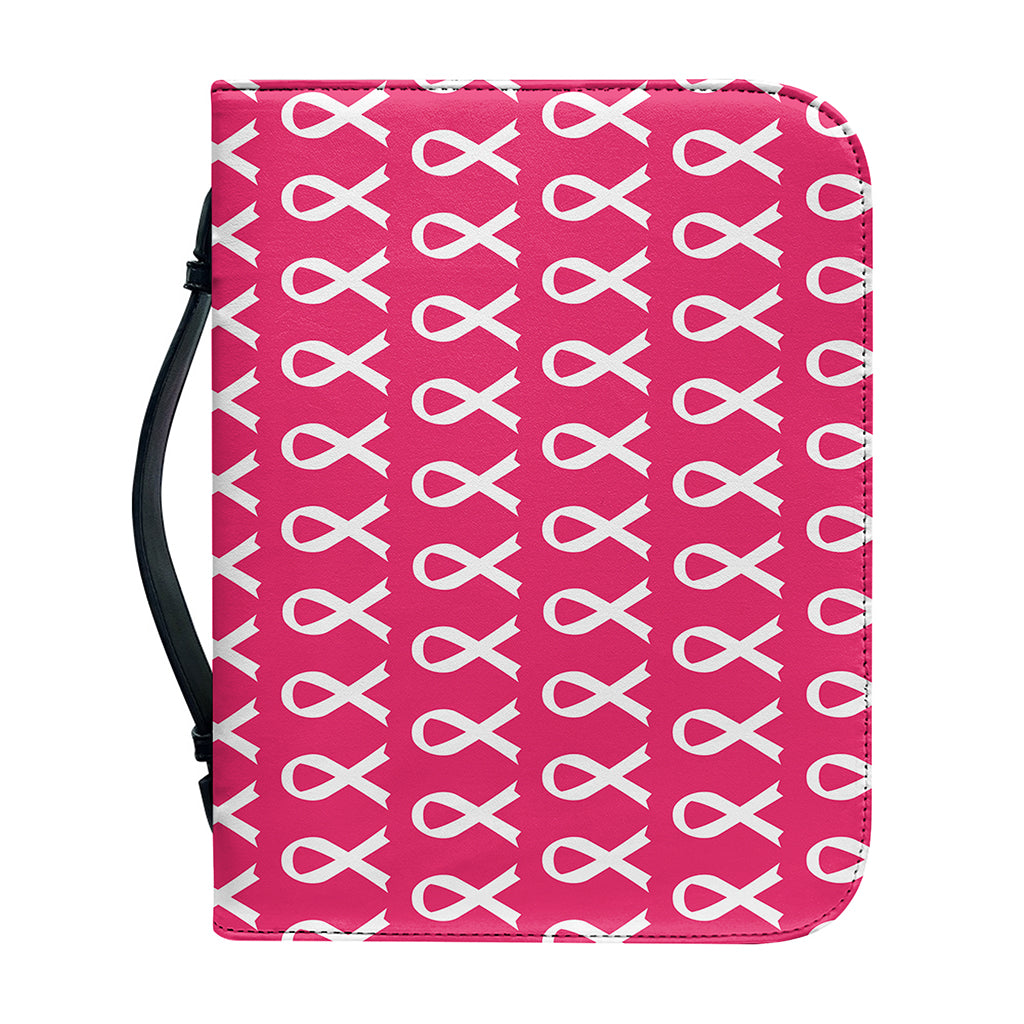 White And Pink Breast Cancer Print Leather Bible Cover