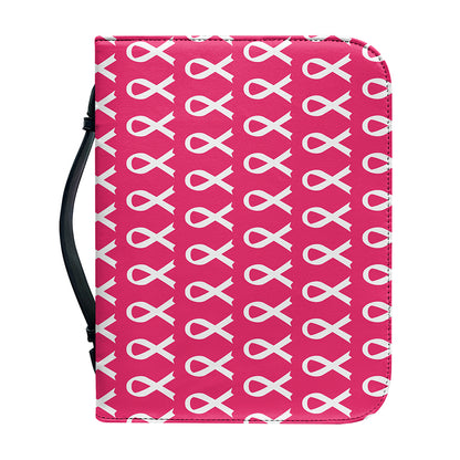 White And Pink Breast Cancer Print Leather Bible Cover