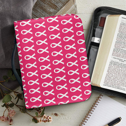 White And Pink Breast Cancer Print Leather Bible Cover