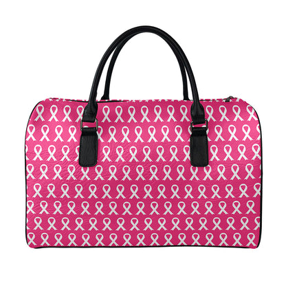 White And Pink Breast Cancer Print Leather Duffle Bag
