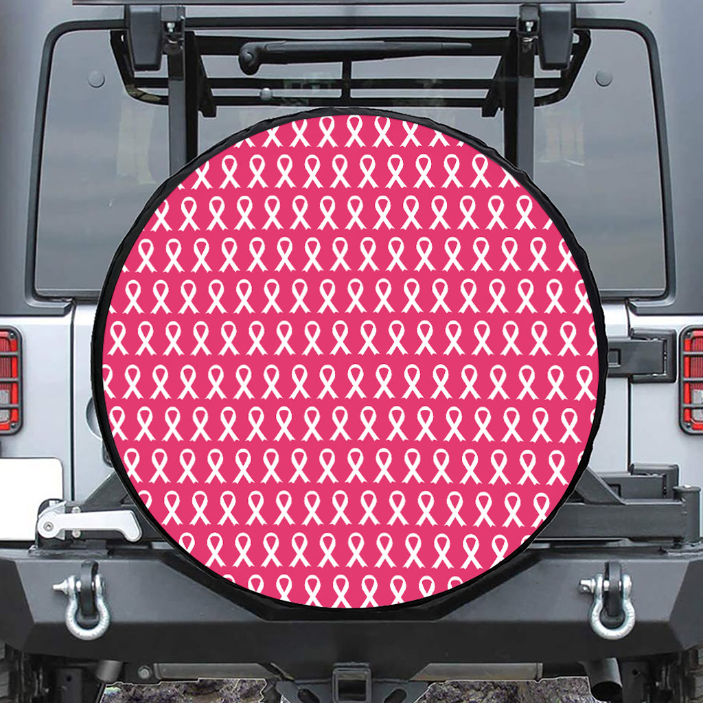 White And Pink Breast Cancer Print Leather Spare Tire Cover