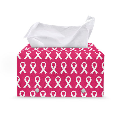 White And Pink Breast Cancer Print Leather Tissue Box Cover