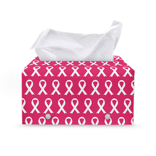White And Pink Breast Cancer Print Leather Tissue Box Cover