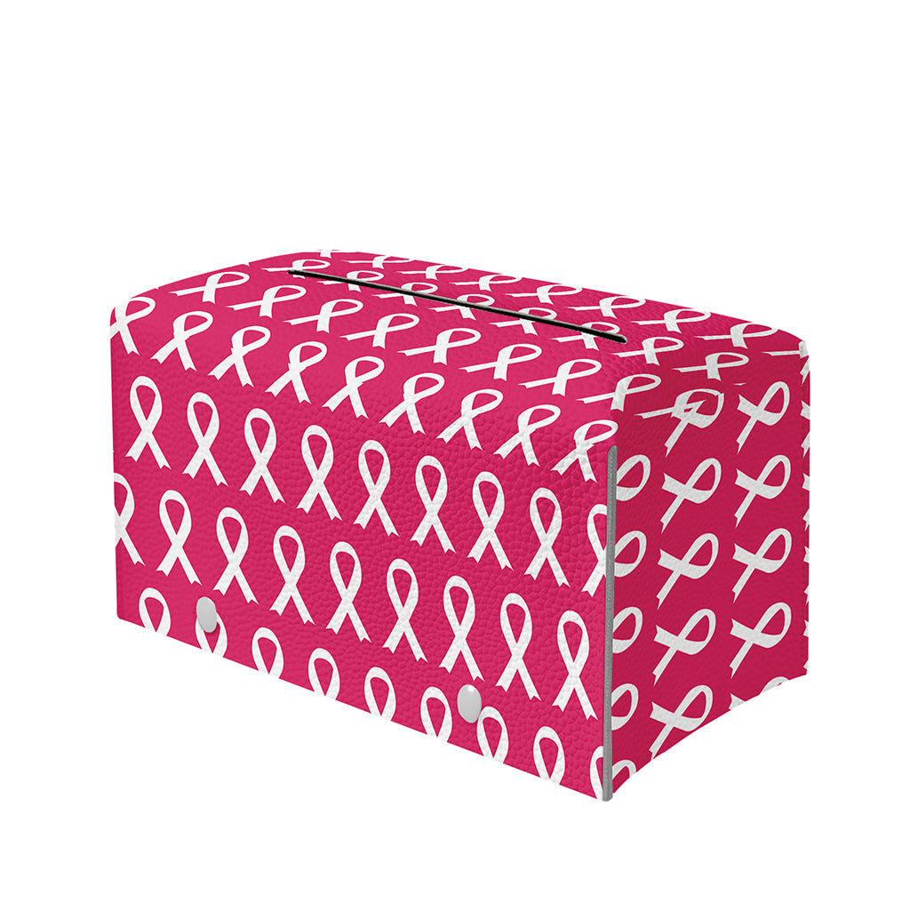 White And Pink Breast Cancer Print Leather Tissue Box Cover