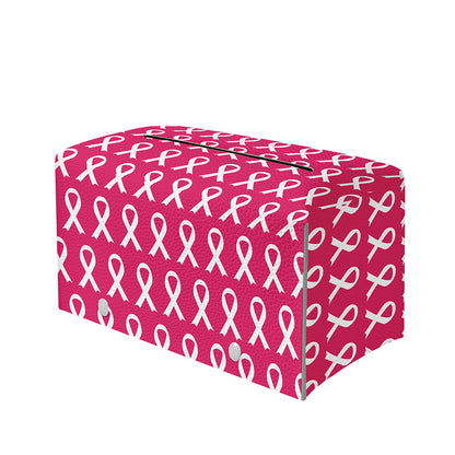 White And Pink Breast Cancer Print Leather Tissue Box Cover