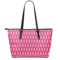 White And Pink Breast Cancer Print Leather Tote Bag With Zipper