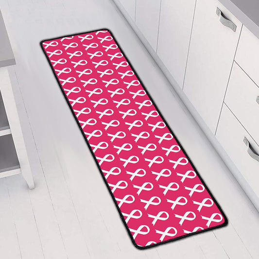 White And Pink Breast Cancer Print Long Kitchen Mat