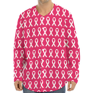 White And Pink Breast Cancer Print Long Sleeve Baseball Jersey