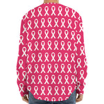 White And Pink Breast Cancer Print Long Sleeve Baseball Jersey