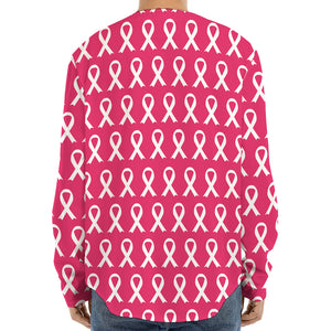 White And Pink Breast Cancer Print Long Sleeve Baseball Jersey