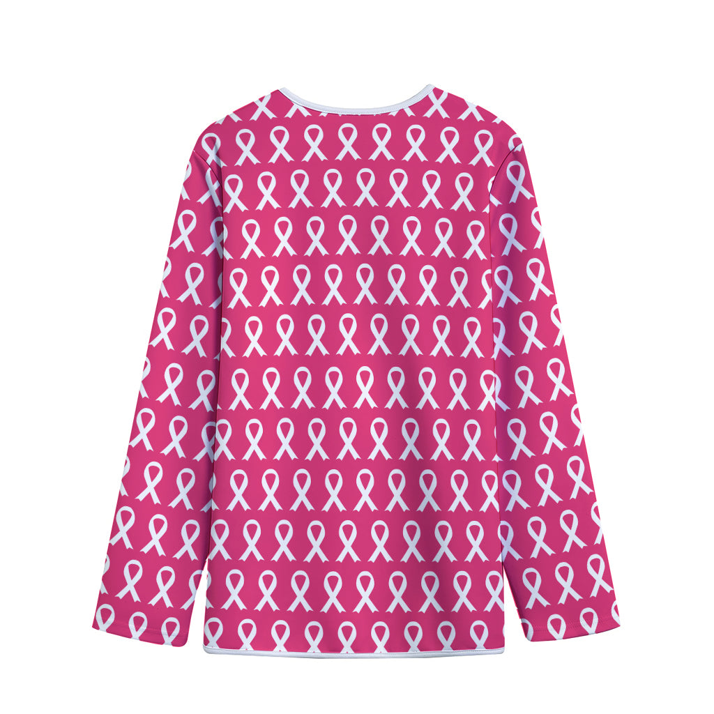 White And Pink Breast Cancer Print Long Sleeve Short Coat