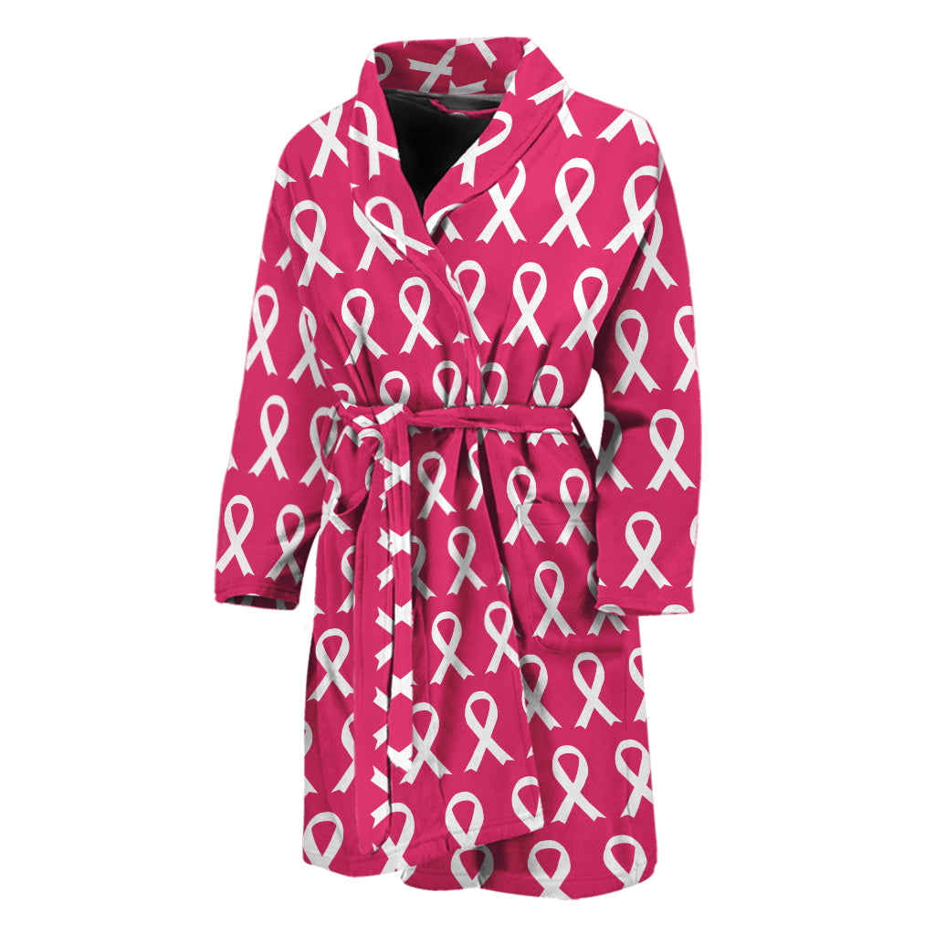 White And Pink Breast Cancer Print Men's Bathrobe