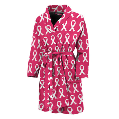 White And Pink Breast Cancer Print Men's Bathrobe