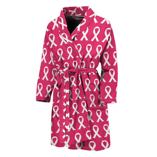 White And Pink Breast Cancer Print Men's Bathrobe