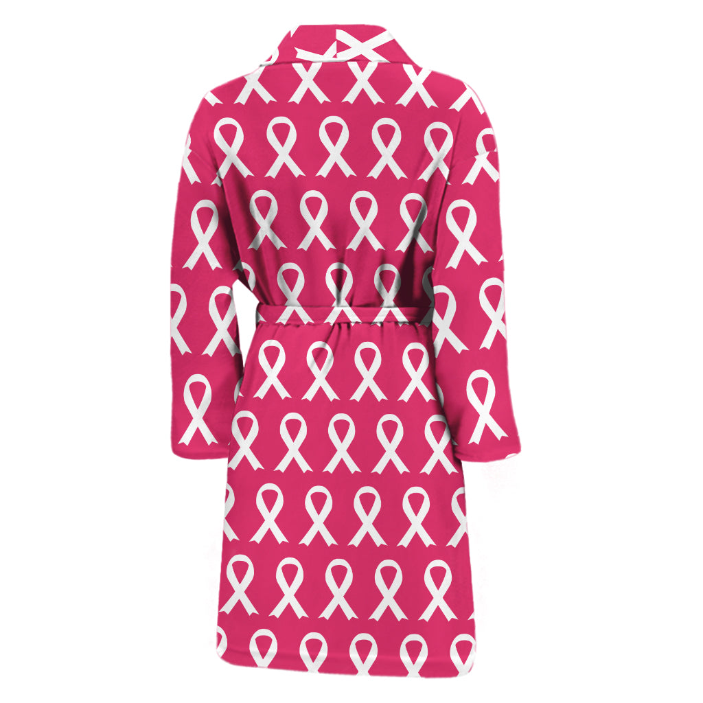 White And Pink Breast Cancer Print Men's Bathrobe