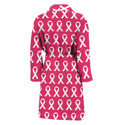 White And Pink Breast Cancer Print Men's Bathrobe