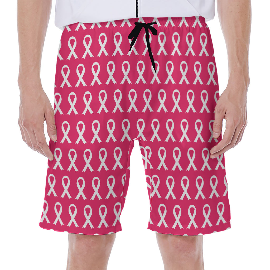 White And Pink Breast Cancer Print Men's Beach Shorts