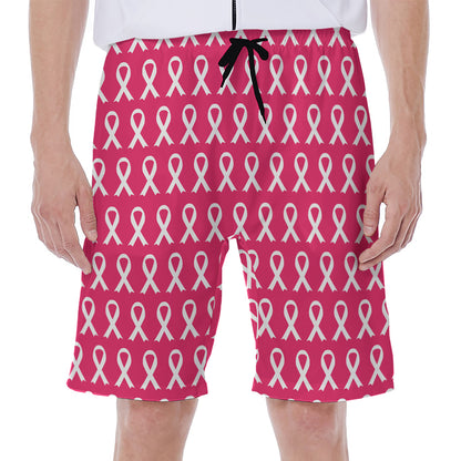 White And Pink Breast Cancer Print Men's Beach Shorts