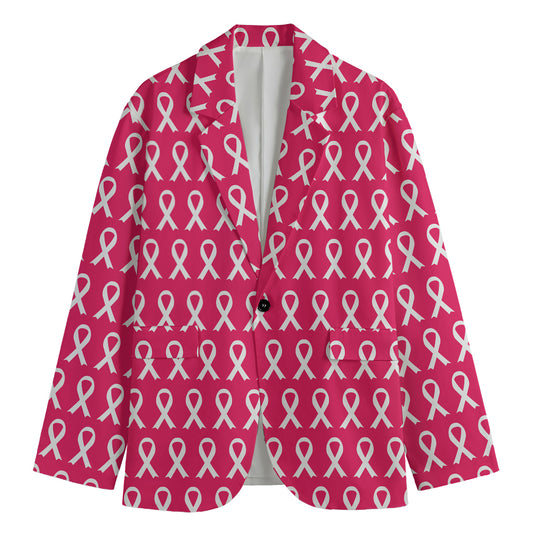 White And Pink Breast Cancer Print Men's Blazer