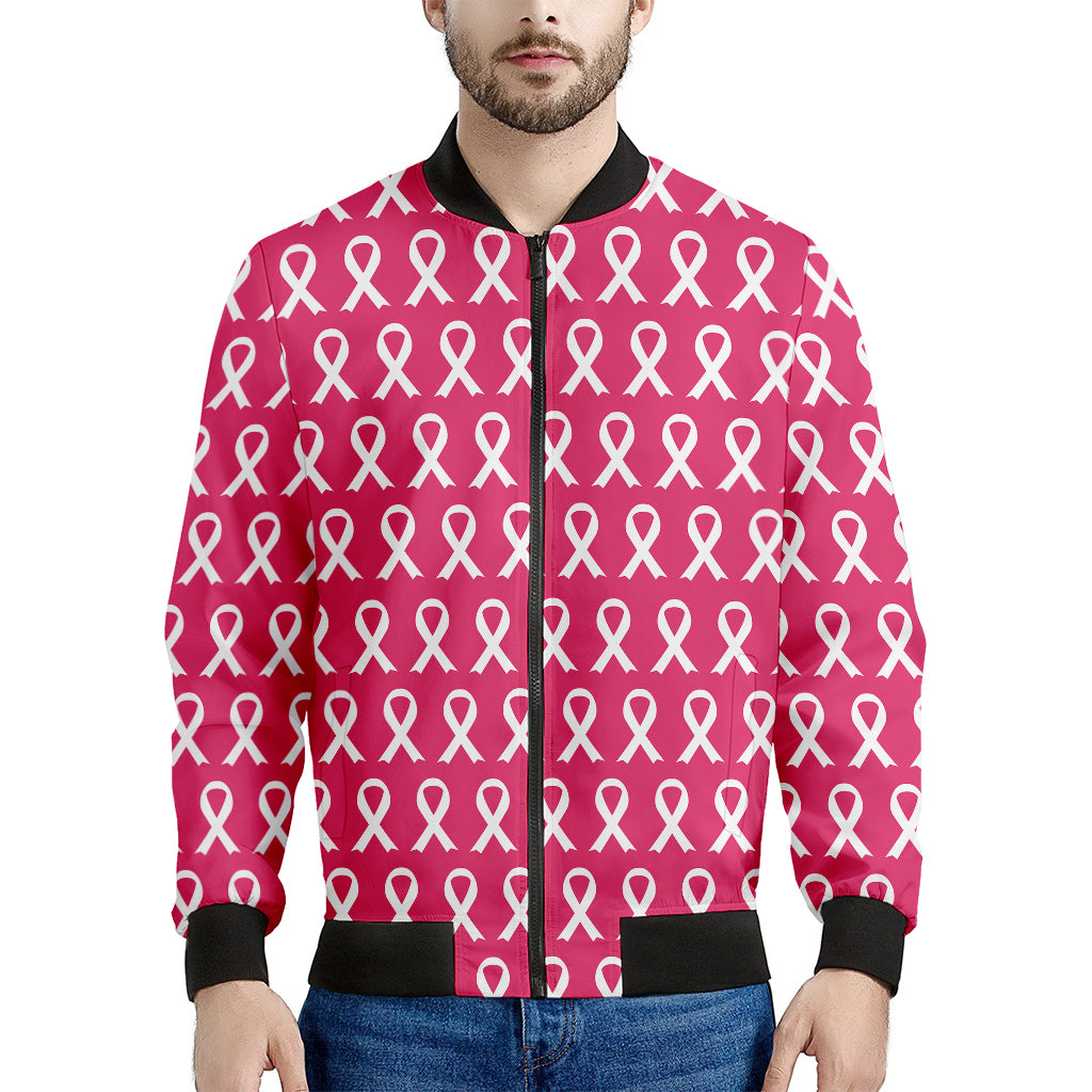 White And Pink Breast Cancer Print Men's Bomber Jacket