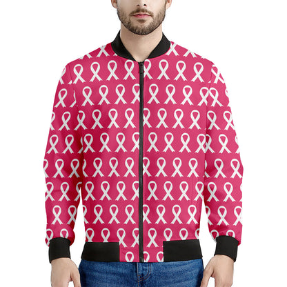 White And Pink Breast Cancer Print Men's Bomber Jacket