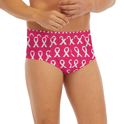 White And Pink Breast Cancer Print Men's Briefs
