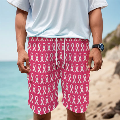 White And Pink Breast Cancer Print Men's Cargo Shorts