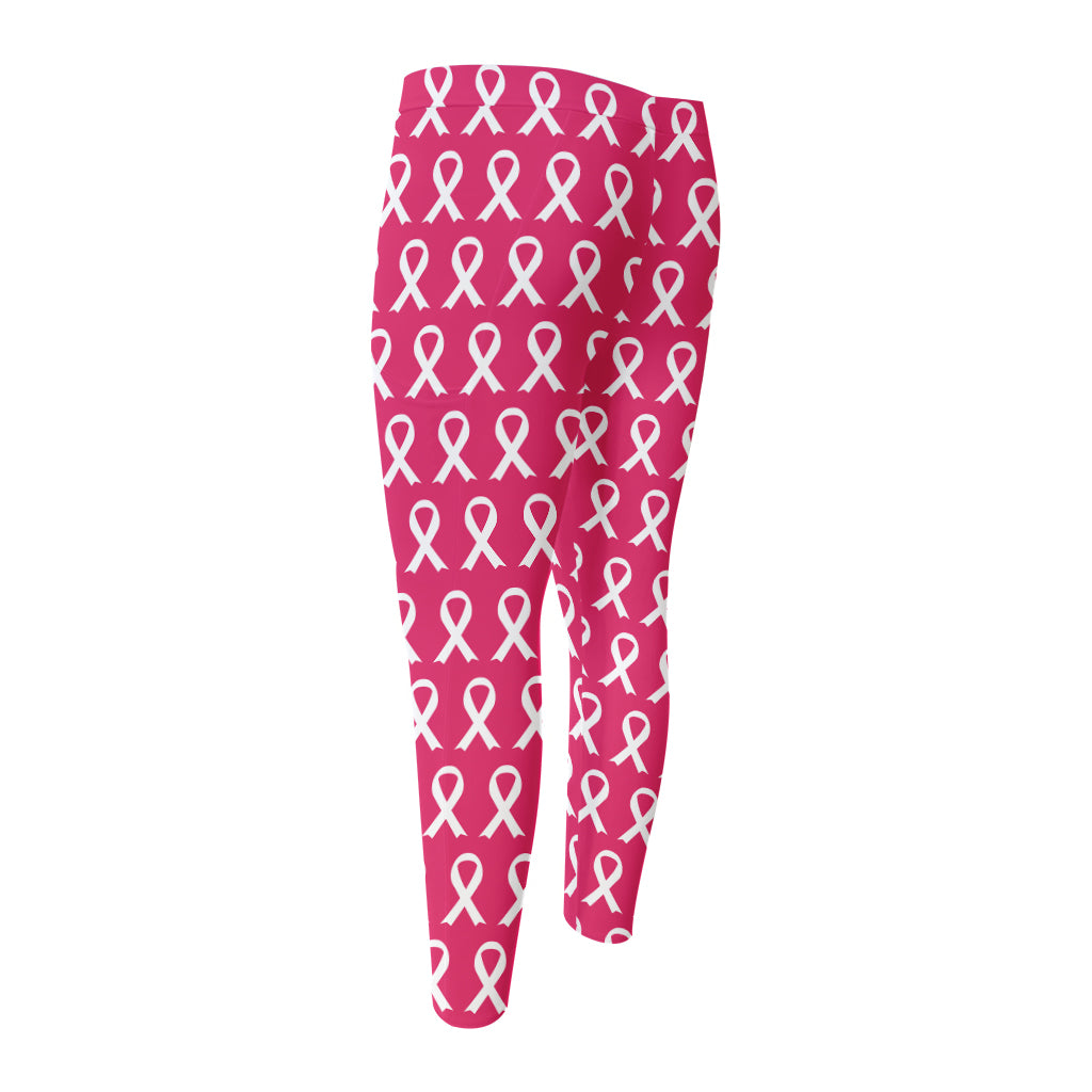 White And Pink Breast Cancer Print Men's Compression Pants