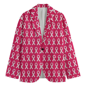 White And Pink Breast Cancer Print Men's Cotton Blazer